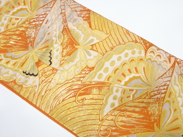 JAPANESE KIMONO / ANTIQUE FUKURO OBI / WOVEN BUTTERFLY